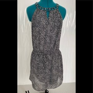 White House / Black Market beaded neck dress with cinch tie waist